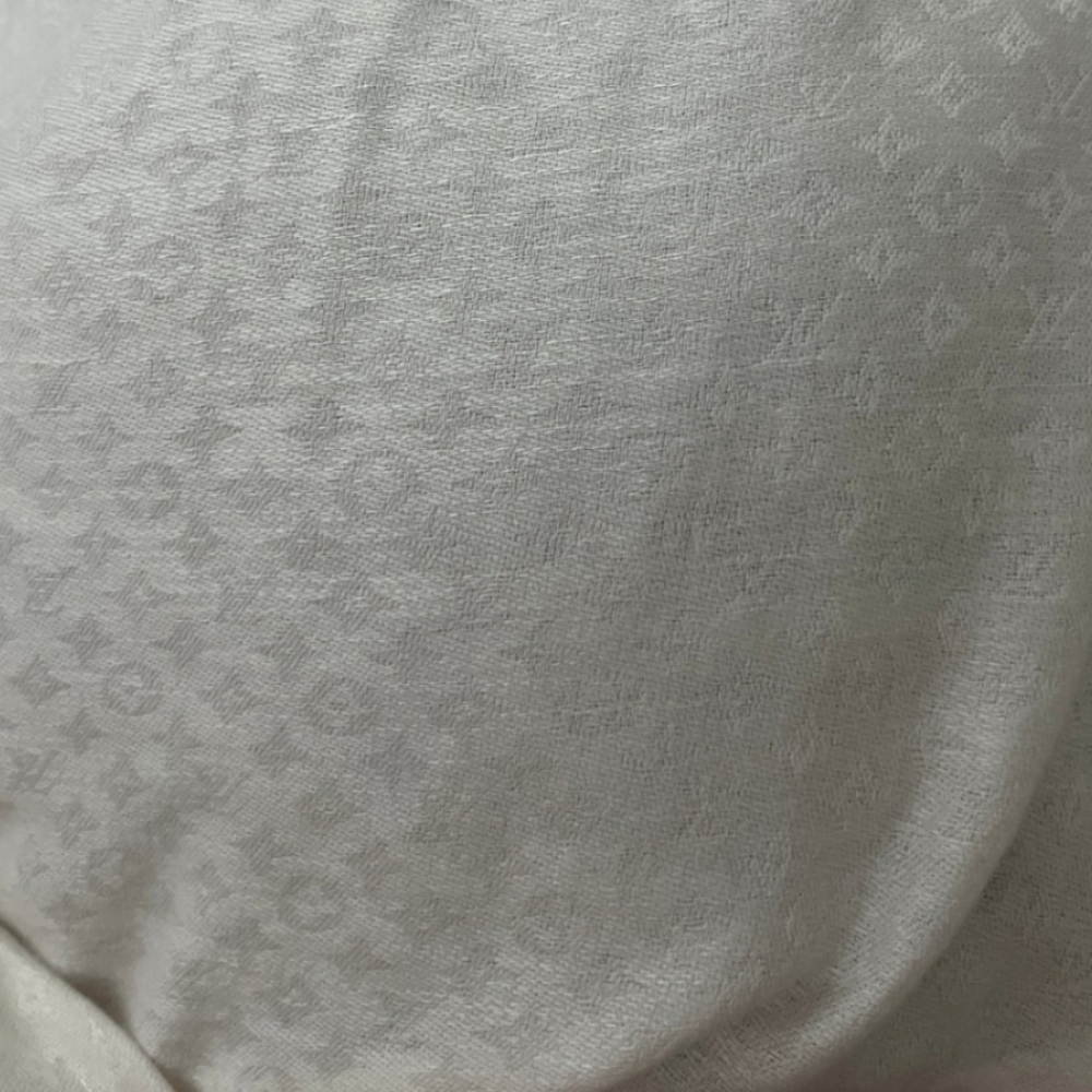ISO!🙏 Louis Vuitton Monogram Jacquard Weave Ecru Wool Rectangular Fringe Scarf - Picture 12 of 17